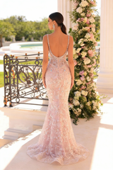 Amazing Long Mermaid Spaghetti Straps Lace Beading Sleeveless Prom Evening Dresses