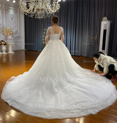 Amazing Long White Mermaid Long Sleeves Lace Tulle Appliques Wedding Dress with Detachable Train