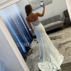 Amazing Long White Sweetheart Mermaid Prom Dress with Slit and Rhinestones