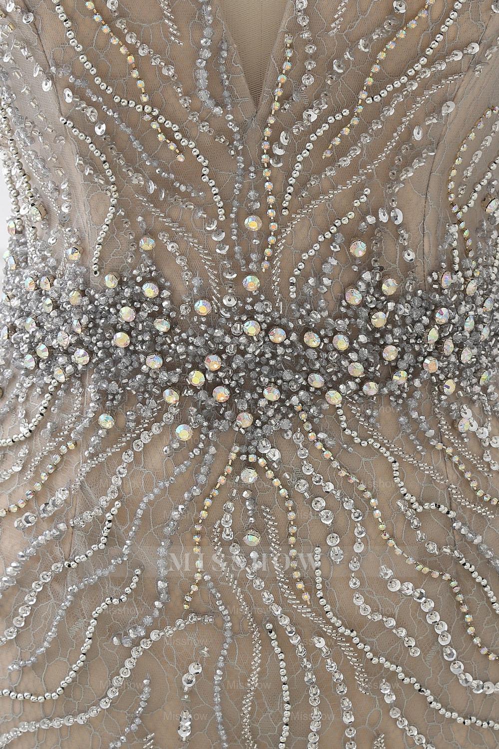 Amazing Tulle Sleeveless V Neck Formal Dress Mermaid With Beading