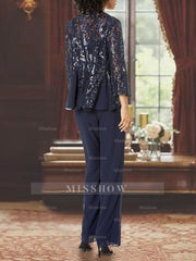 Ankle-Length 3-Piece Chiffon Pantsuit With Square Neck And Applique For Mother Of The Bride