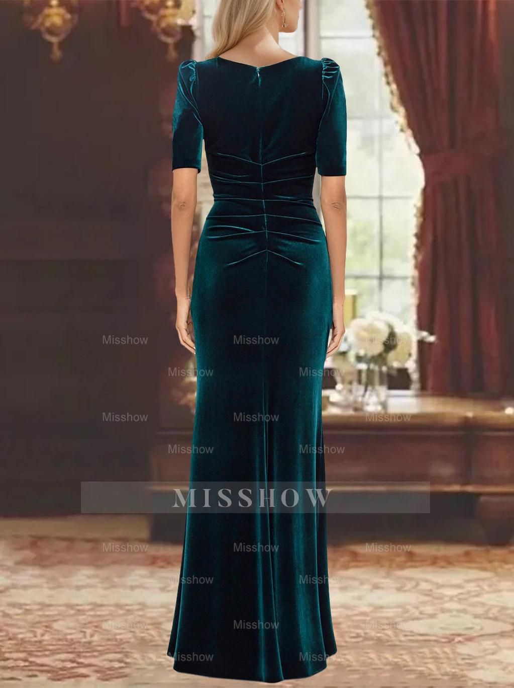 Ankle-Length A-Line Princess Scoop Neck Mother of the Bride Dress with Half Sleeves and Ruffles