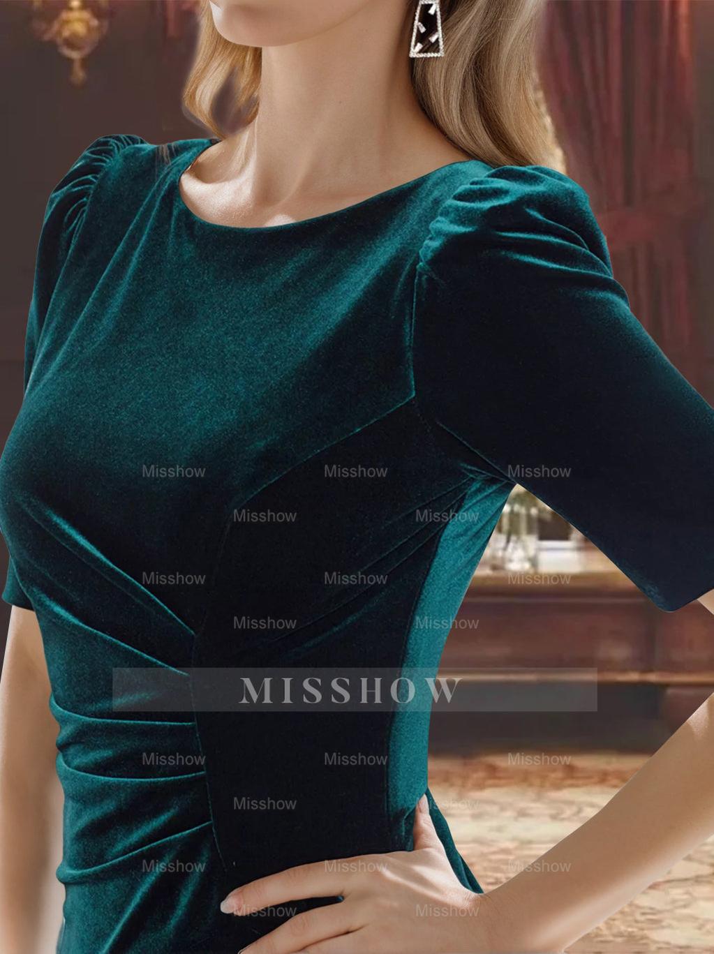 Ankle-Length A-Line Princess Scoop Neck Mother of the Bride Dress with Half Sleeves and Ruffles