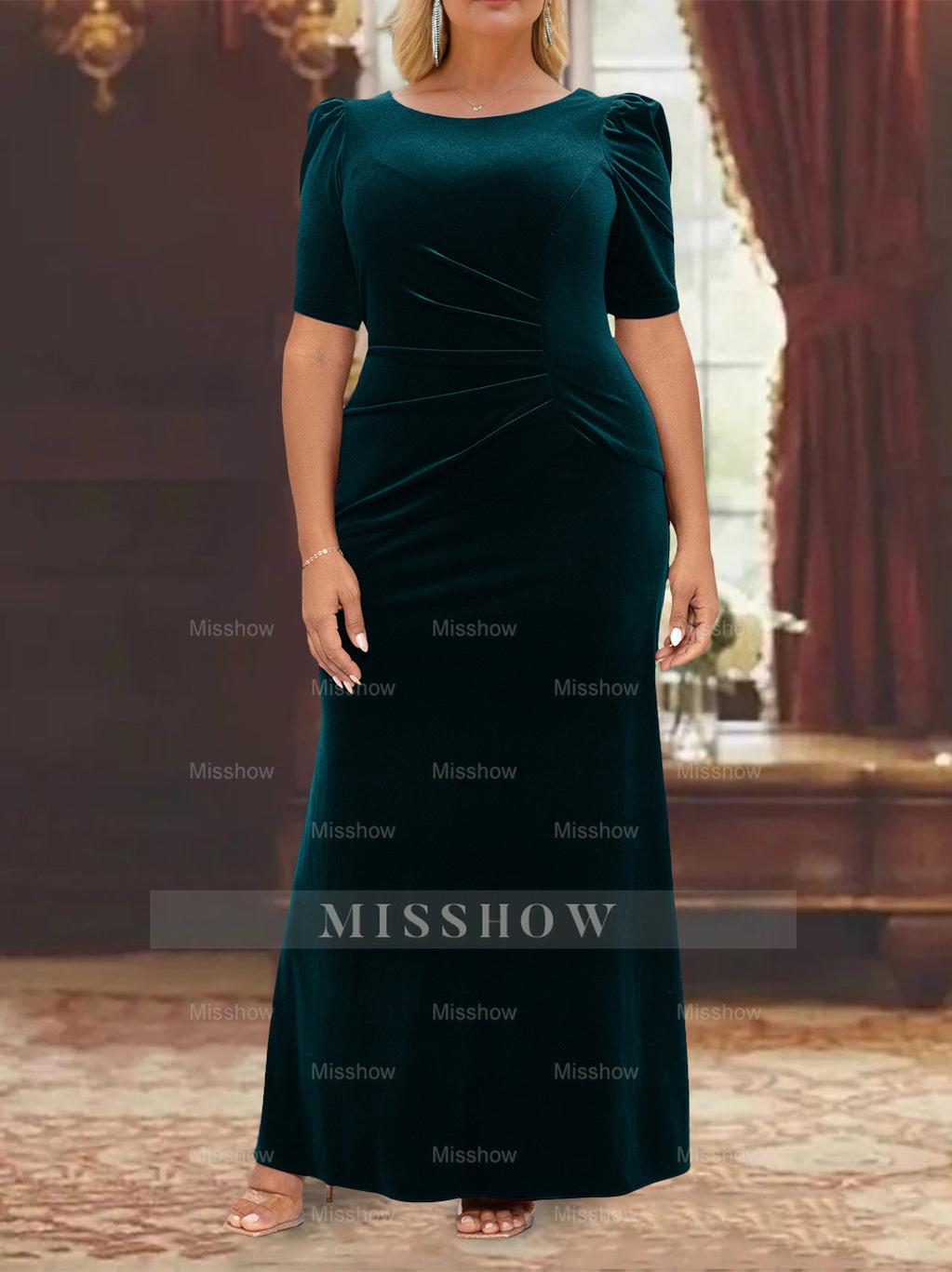 Ankle-Length A-Line Princess Scoop Neck Mother of the Bride Dress with Half Sleeves and Ruffles