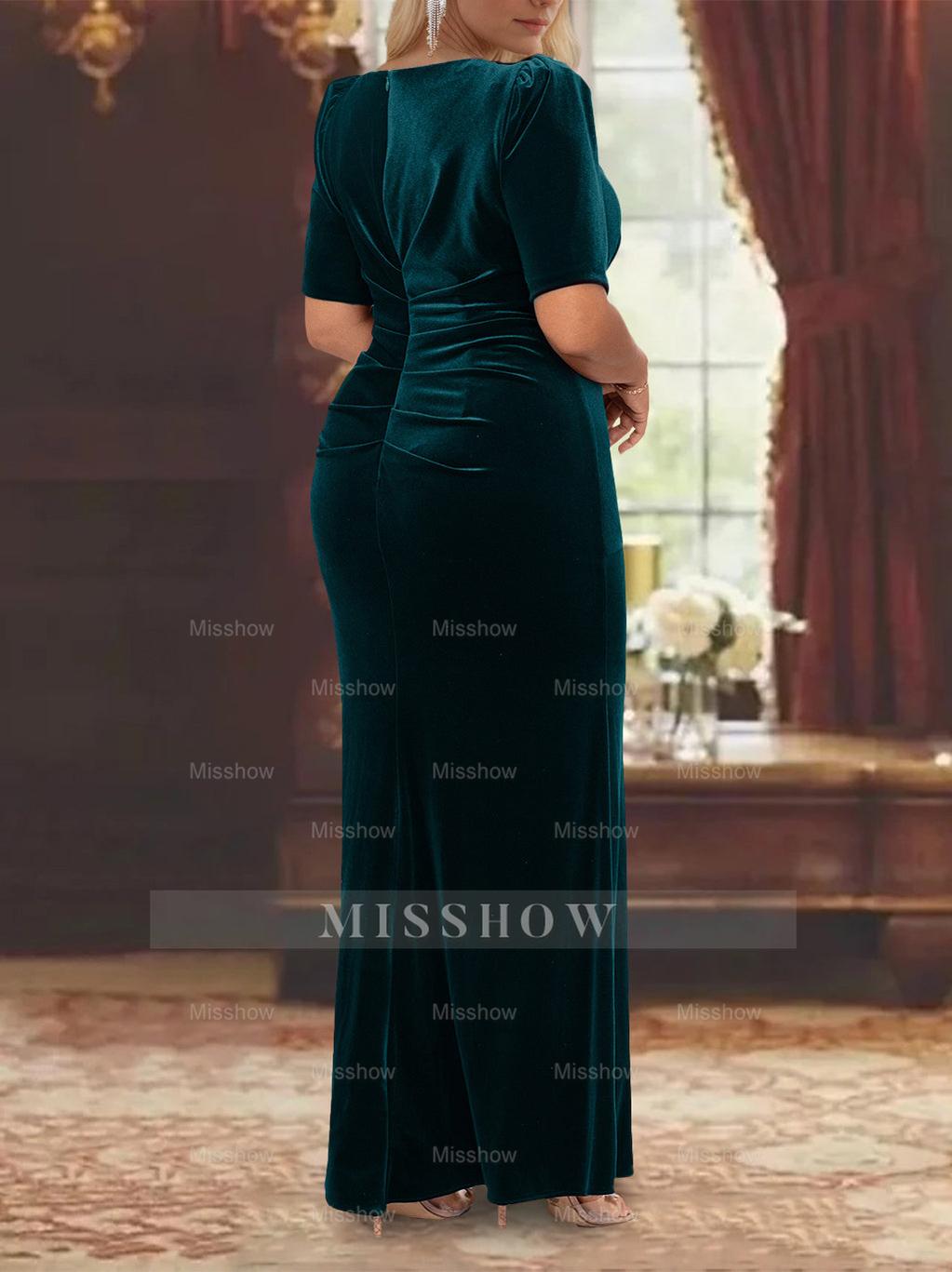 Ankle-Length A-Line Princess Scoop Neck Mother of the Bride Dress with Half Sleeves and Ruffles