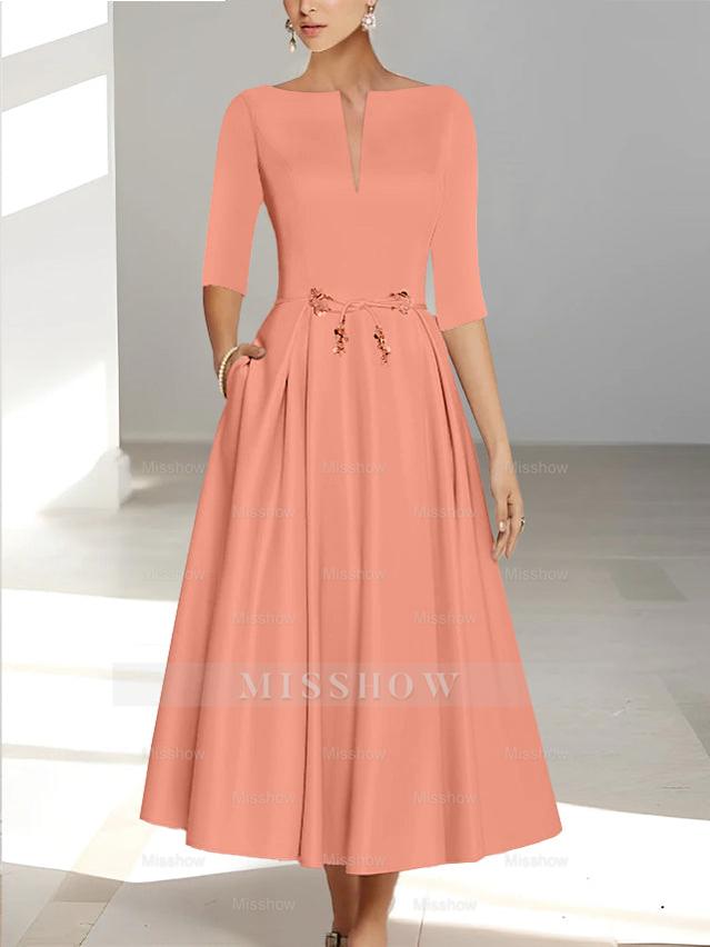 Ankle-Length Mother of the Bride A-Line Dress with Half Sleeves and Pockets