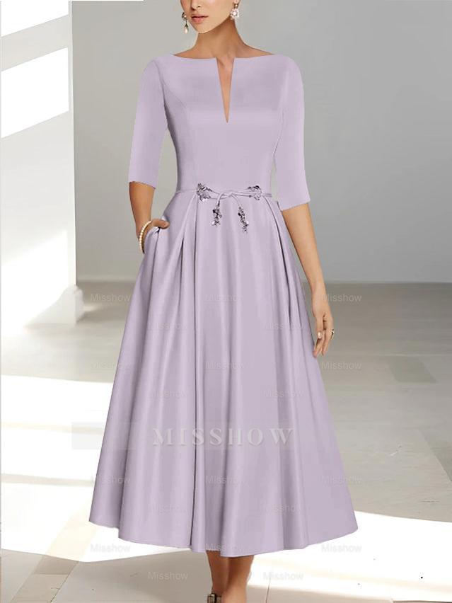 Ankle-Length Mother of the Bride A-Line Dress with Half Sleeves and Pockets