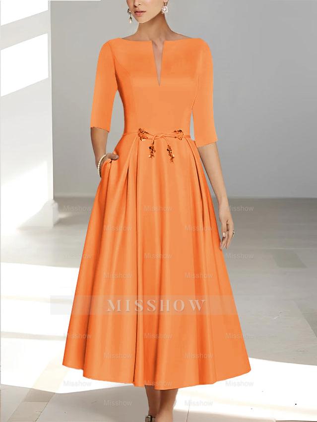 Ankle-Length Mother of the Bride A-Line Dress with Half Sleeves and Pockets