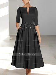Ankle-Length Mother of the Bride A-Line Dress with Half Sleeves and Pockets