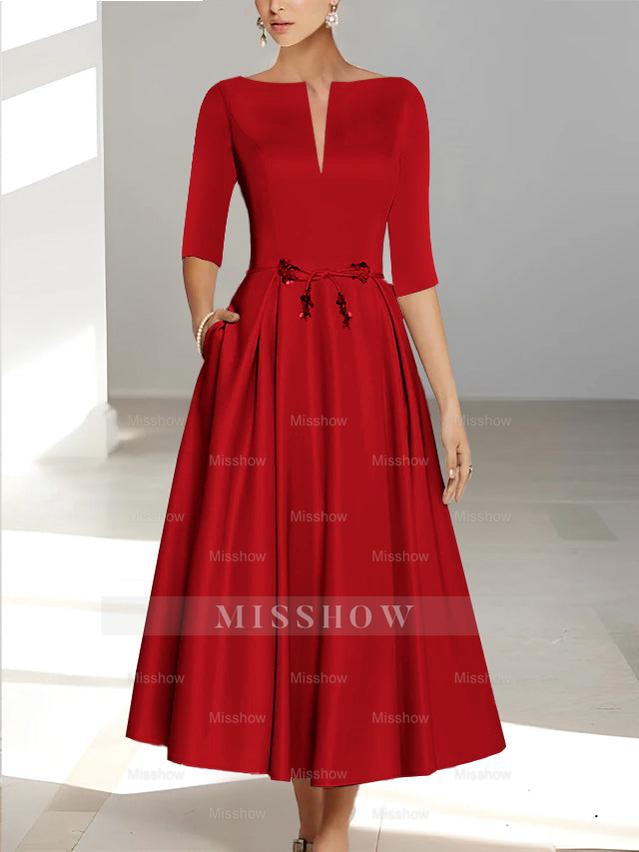 Ankle-Length Mother of the Bride A-Line Dress with Half Sleeves and Pockets