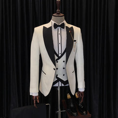 Antony Stylish White Three-Piece Wedding Men’s Suits with Black Peaked Lapel