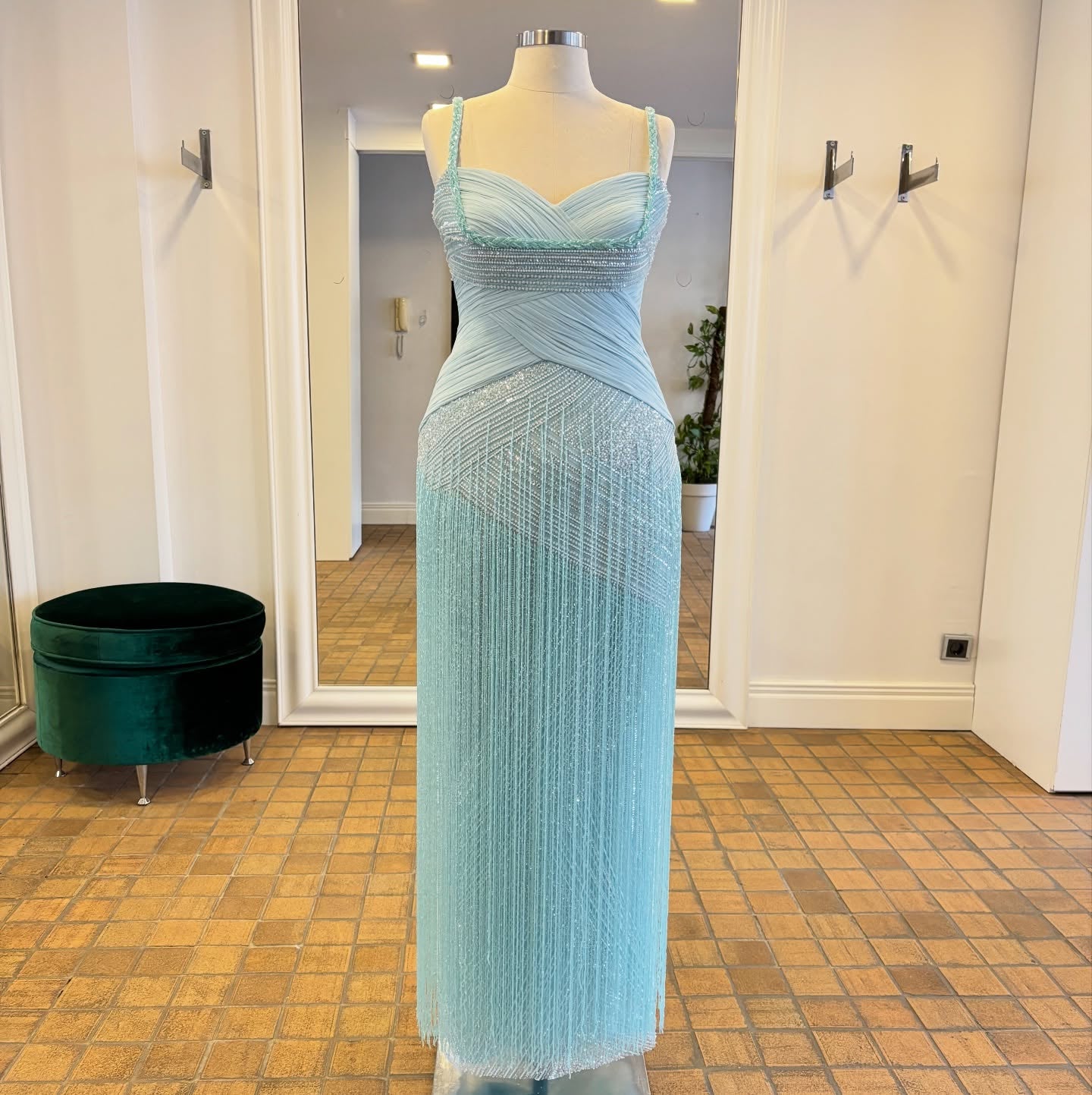 Aqua Beaded Sweetheart Sleeveless Sequined Mermaid Floor Length Formal Evening Dress