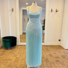 Aqua Beaded Sweetheart Sleeveless Sequined Mermaid Floor Length Formal Evening Dress