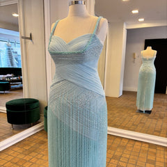 Aqua Beaded Sweetheart Sleeveless Sequined Mermaid Floor Length Formal Evening Dress