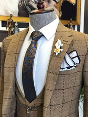 Archibald New Brown Plaid Peaked Lapel Three-Piece Business Men’s Suits
