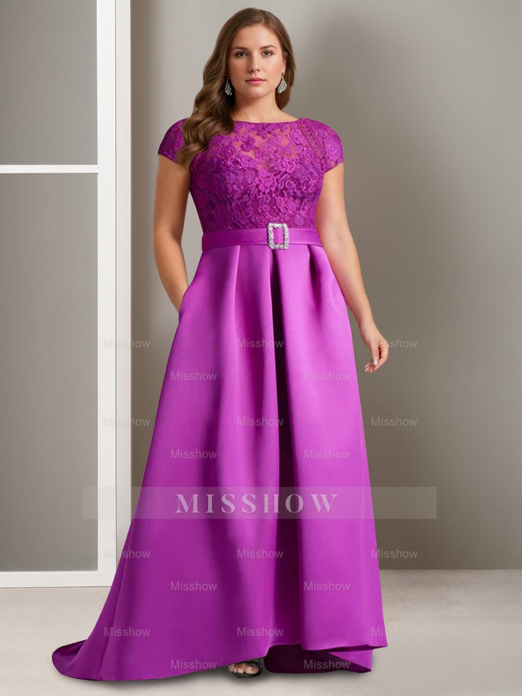 Asymmetrical A-Line Mother of the Bride Dress with Scoop Neck and Short Sleeves