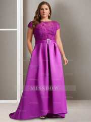 Asymmetrical A-Line Mother of the Bride Dress with Scoop Neck and Short Sleeves