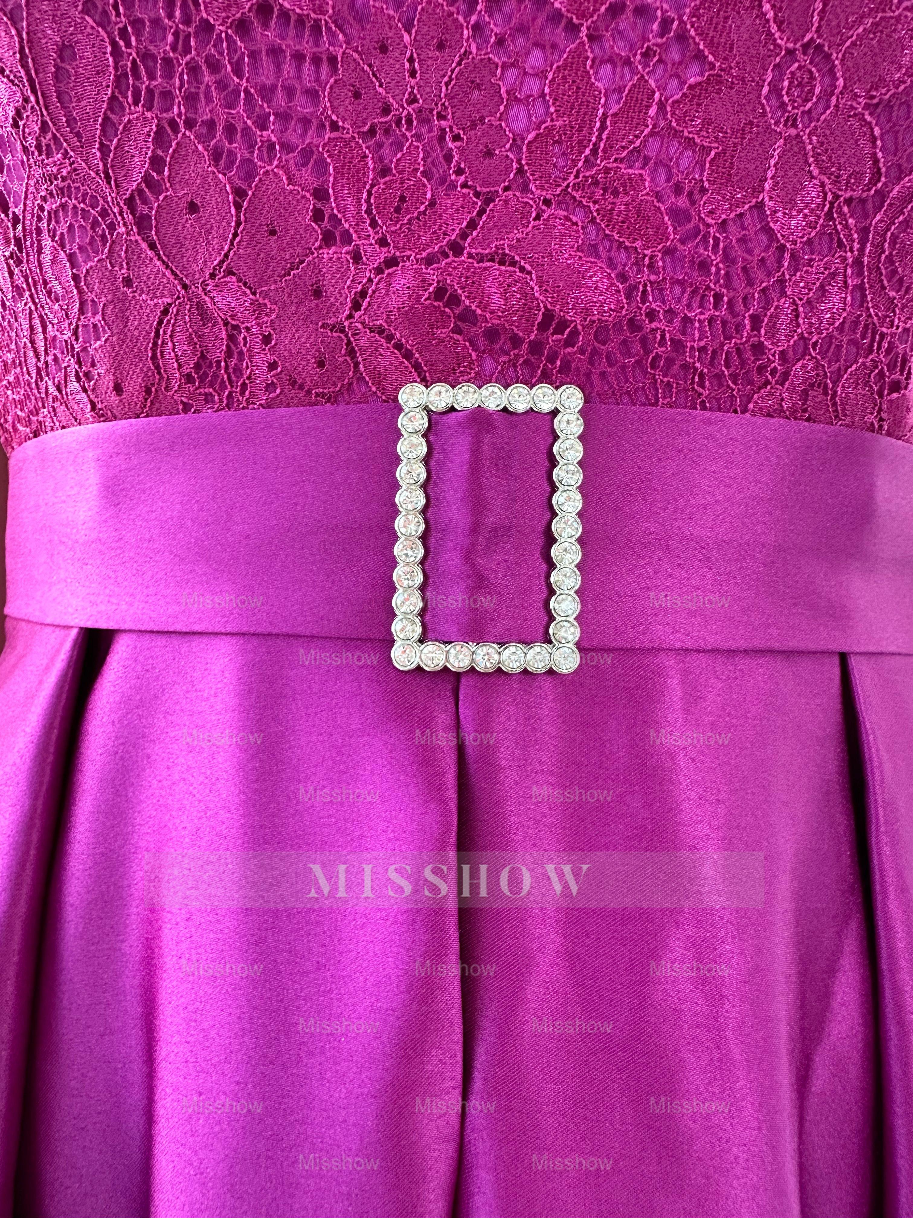 Asymmetrical A-Line Mother of the Bride Dress with Scoop Neck and Short Sleeves