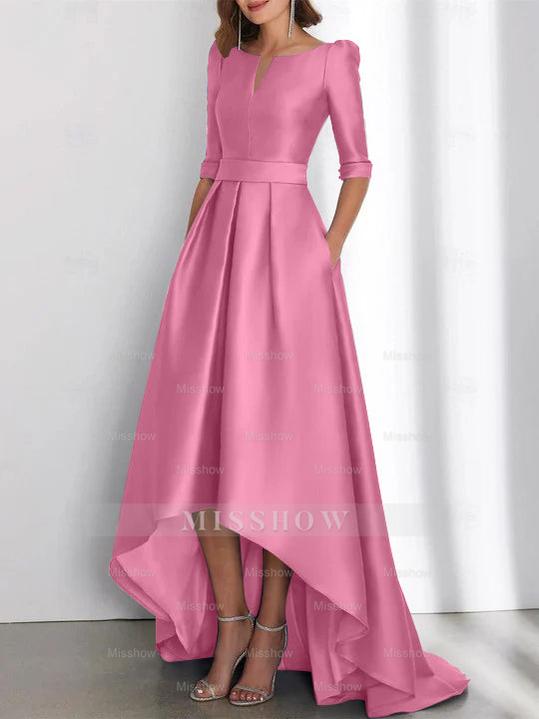 Asymmetrical A-Line Princess Mother of the Bride Dresses with Half Sleeves and Pockets