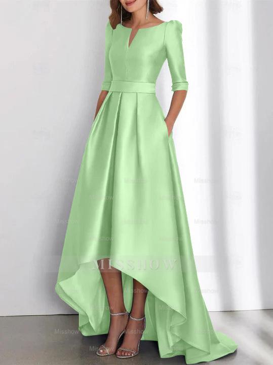 Asymmetrical A-Line Princess Mother of the Bride Dresses with Half Sleeves and Pockets
