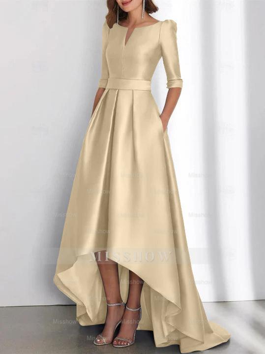 Asymmetrical A-Line Princess Mother of the Bride Dresses with Half Sleeves and Pockets