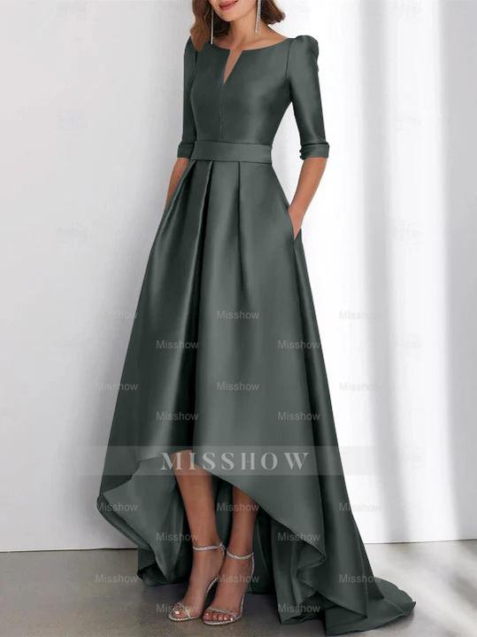 Asymmetrical A-Line Princess Mother of the Bride Dresses with Half Sleeves and Pockets