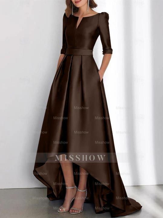 Asymmetrical A-Line Princess Mother of the Bride Dresses with Half Sleeves and Pockets