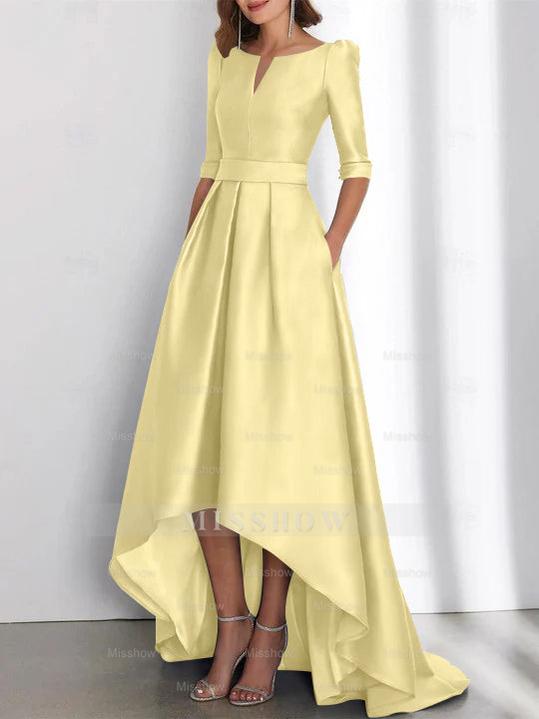 Asymmetrical A-Line Princess Mother of the Bride Dresses with Half Sleeves and Pockets