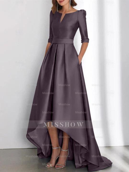 Asymmetrical A-Line Princess Mother of the Bride Dresses with Half Sleeves and Pockets
