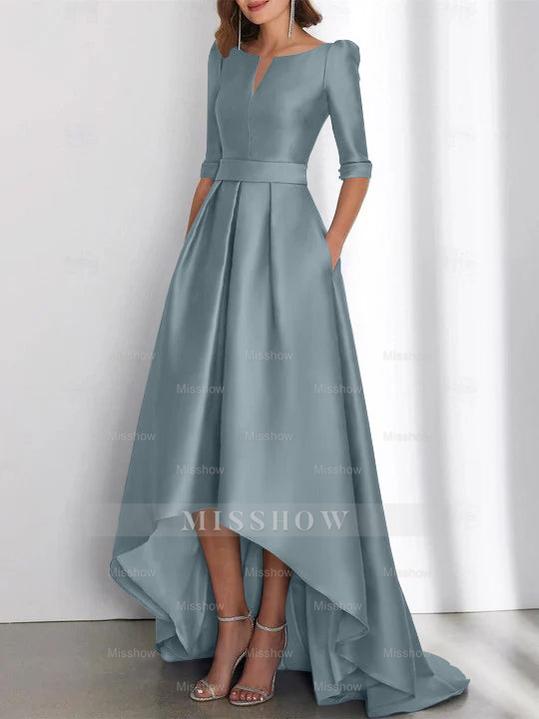 Asymmetrical A-Line Princess Mother of the Bride Dresses with Half Sleeves and Pockets