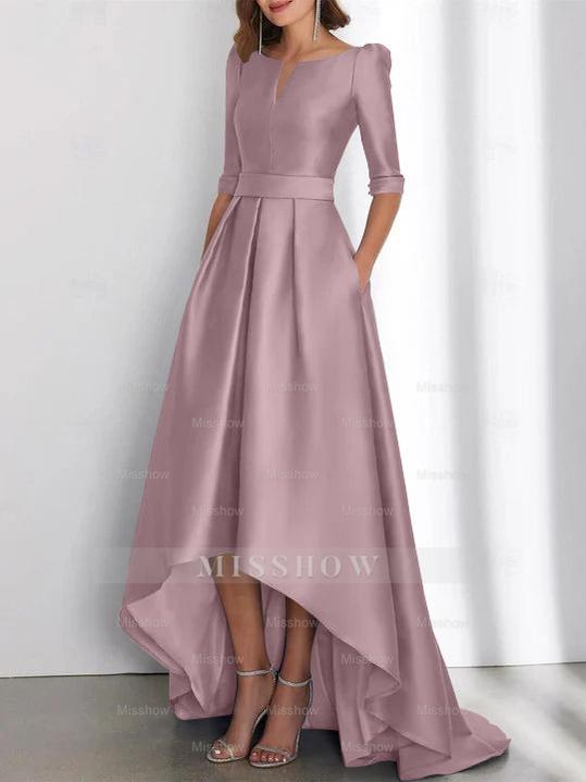 Asymmetrical A-Line Princess Mother of the Bride Dresses with Half Sleeves and Pockets