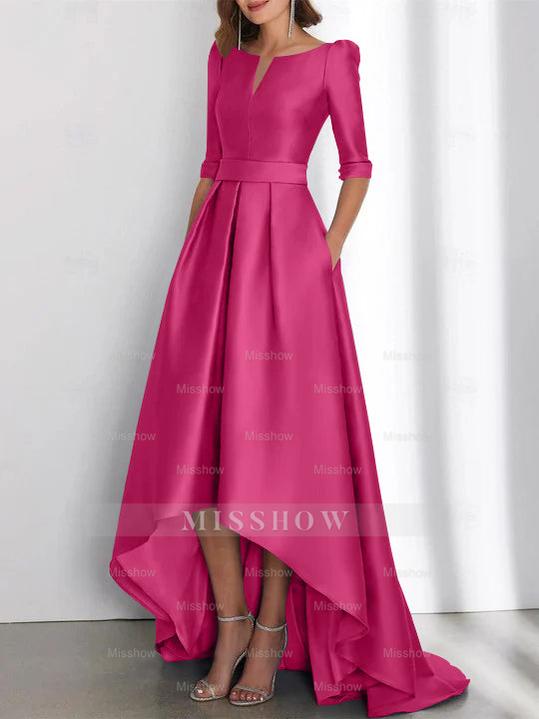Asymmetrical A-Line Princess Mother of the Bride Dresses with Half Sleeves and Pockets