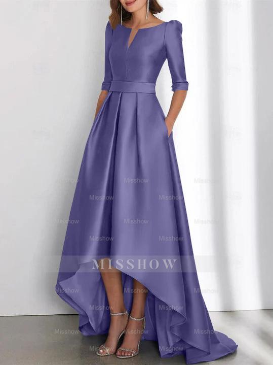 Asymmetrical A-Line Princess Mother of the Bride Dresses with Half Sleeves and Pockets