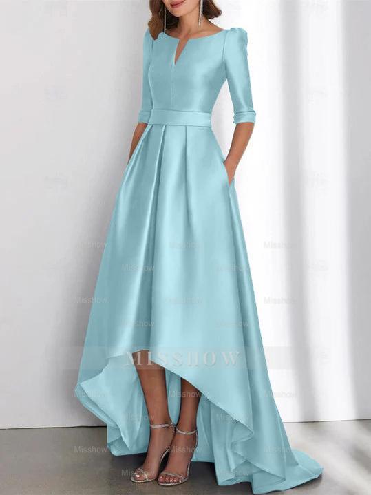 Asymmetrical A-Line Princess Mother of the Bride Dresses with Half Sleeves and Pockets