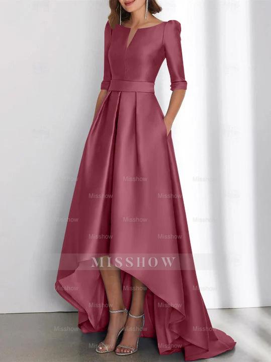 Asymmetrical A-Line Princess Mother of the Bride Dresses with Half Sleeves and Pockets