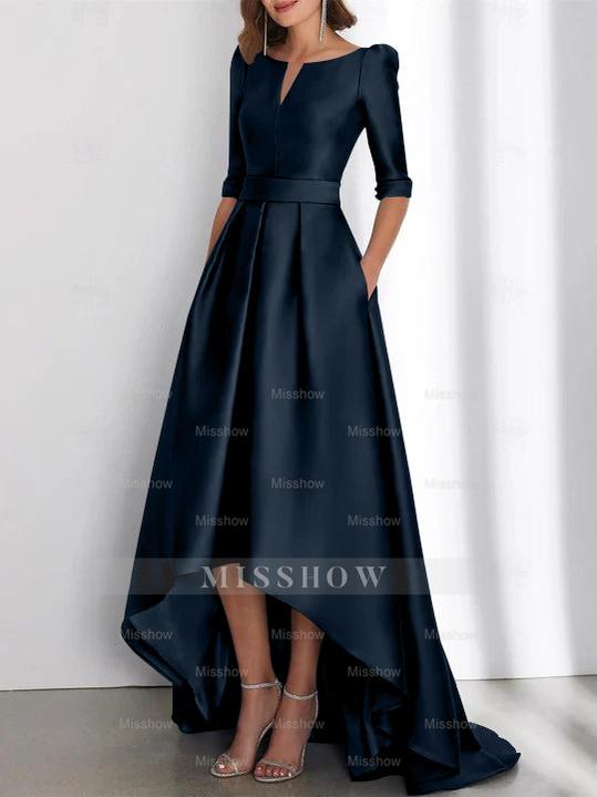 Asymmetrical A-Line Princess Mother of the Bride Dresses with Half Sleeves and Pockets
