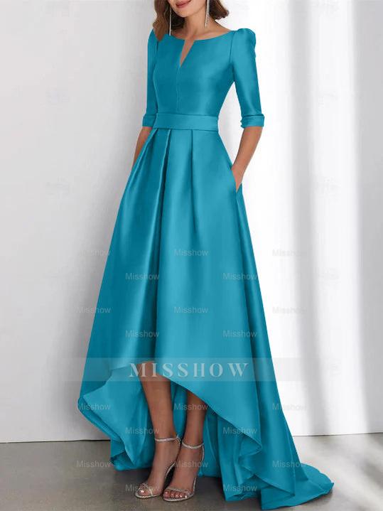 Asymmetrical A-Line Princess Mother of the Bride Dresses with Half Sleeves and Pockets