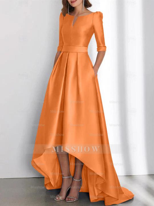 Asymmetrical A-Line Princess Mother of the Bride Dresses with Half Sleeves and Pockets