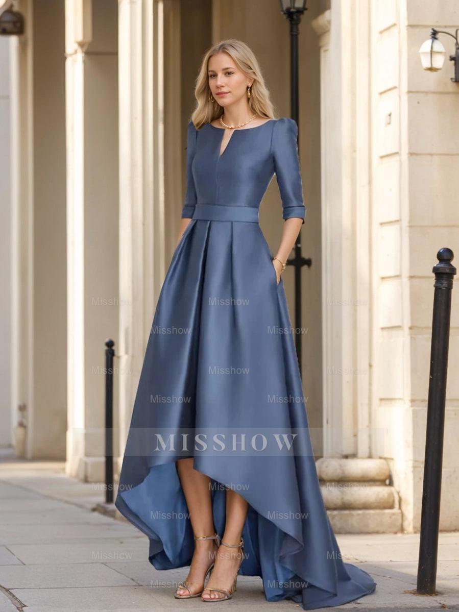Asymmetrical A-Line Princess Mother of the Bride Dresses with Half Sleeves and Pockets