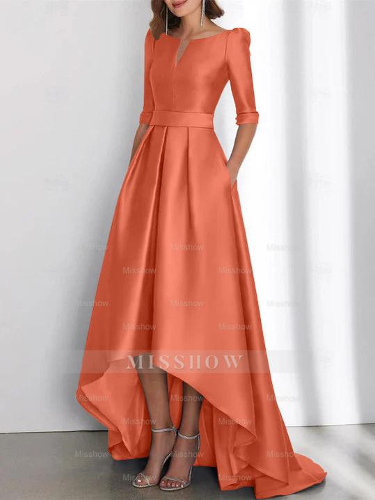Asymmetrical A-Line Princess Mother of the Bride Dresses with Half Sleeves and Pockets