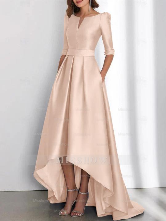 Asymmetrical A-Line Princess Mother of the Bride Dresses with Half Sleeves and Pockets