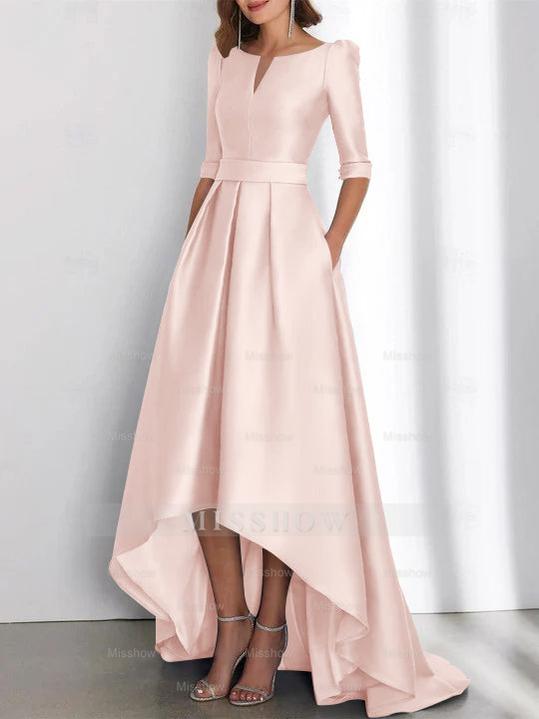 Asymmetrical A-Line Princess Mother of the Bride Dresses with Half Sleeves and Pockets