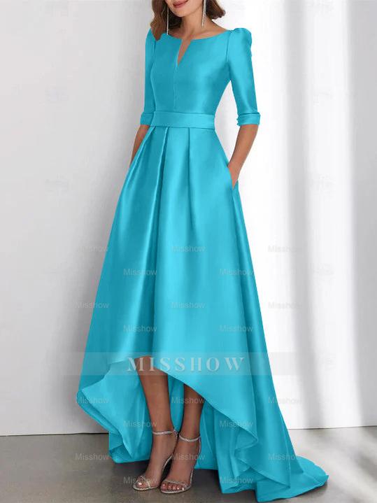 Asymmetrical A-Line Princess Mother of the Bride Dresses with Half Sleeves and Pockets
