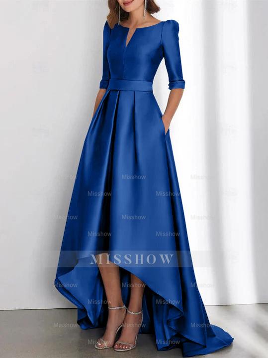 Asymmetrical A-Line Princess Mother of the Bride Dresses with Half Sleeves and Pockets