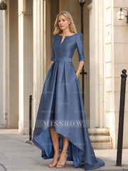 Asymmetrical A-Line Princess Mother of the Bride Dresses with Half Sleeves and Pockets