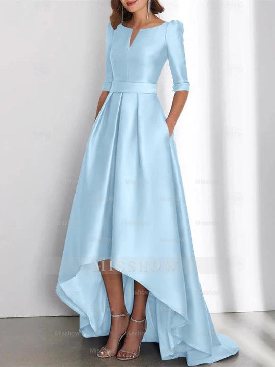 Asymmetrical A-Line Princess Mother of the Bride Dresses with Half Sleeves and Pockets