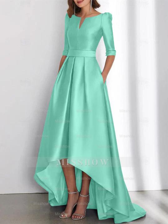 Asymmetrical A-Line Princess Mother of the Bride Dresses with Half Sleeves and Pockets