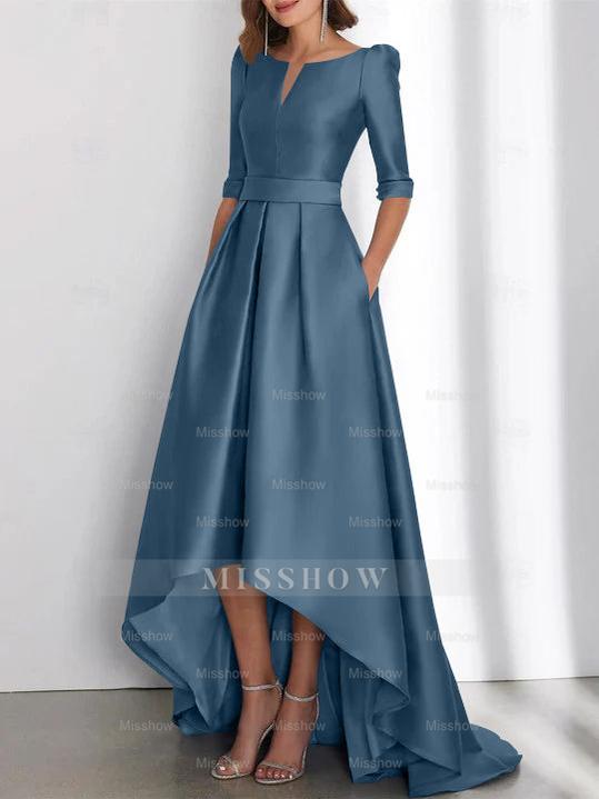 Asymmetrical A-Line Princess Mother of the Bride Dresses with Half Sleeves and Pockets