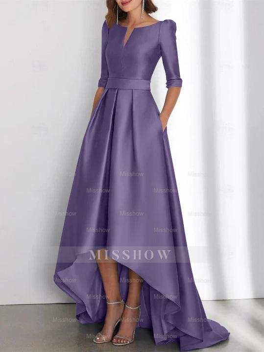 Asymmetrical A-Line Princess Mother of the Bride Dresses with Half Sleeves and Pockets