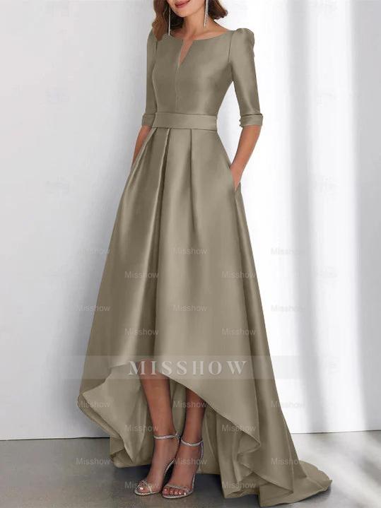 Asymmetrical A-Line Princess Mother of the Bride Dresses with Half Sleeves and Pockets